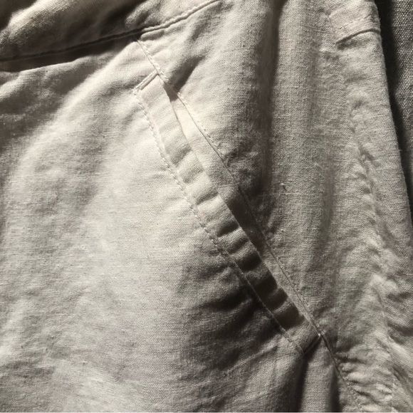 ASOS linen blend pant wide leg crop rolled hem side tie and button zip closure 6 - Picture 2 of 7